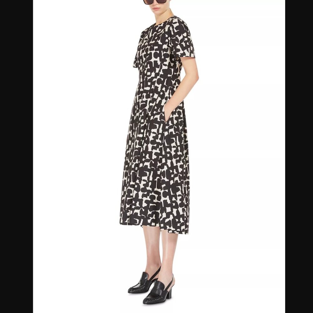 Max Mara Callas Dress, Midi Dress Abstract Black Tan Print Cotton